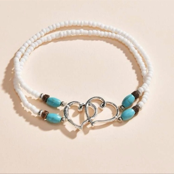Turquoise Beaded Heart Ankle Bracelet - Picture 6 of 6